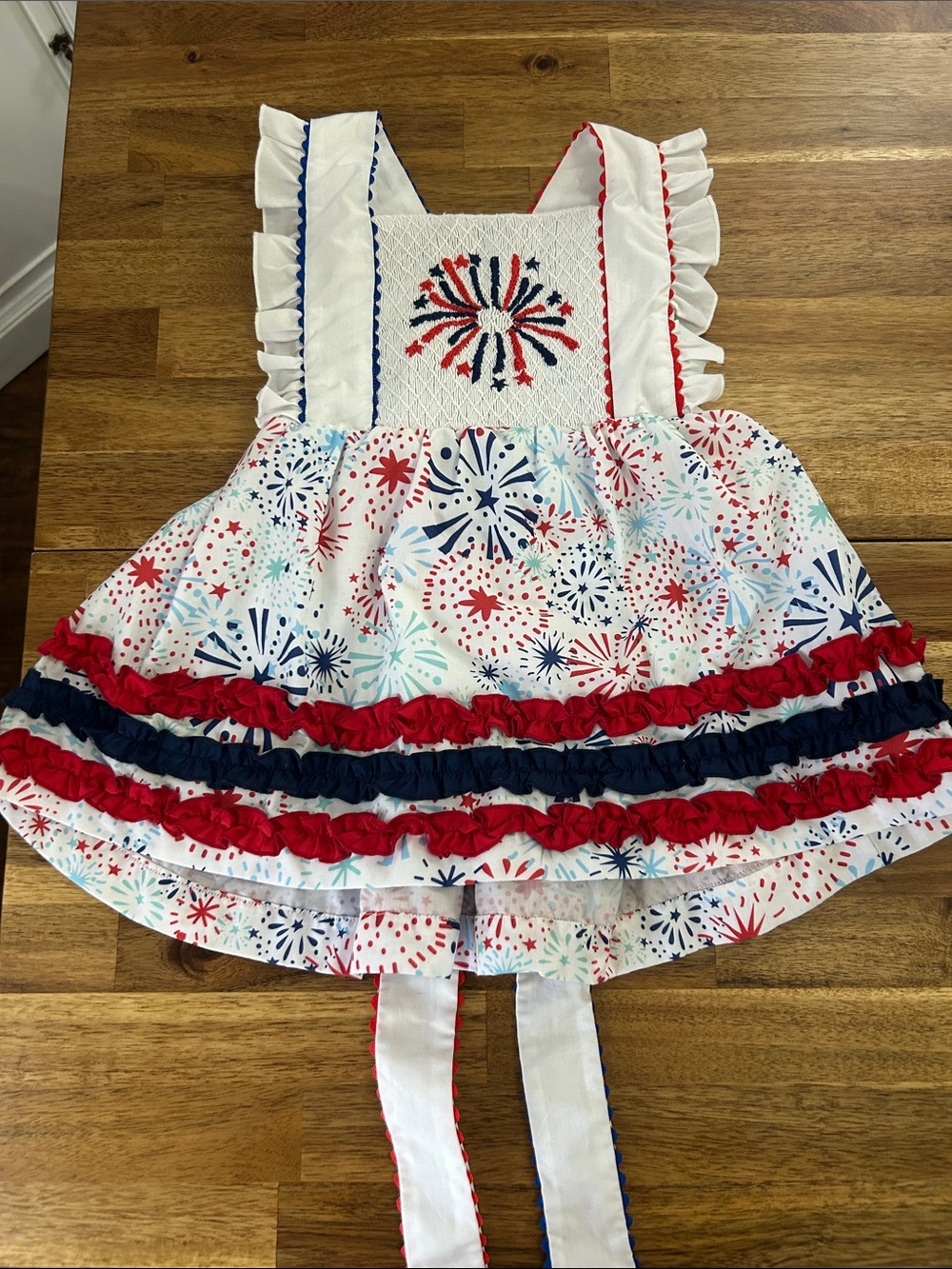 Girls Smocked Fireworks Ruffle Top